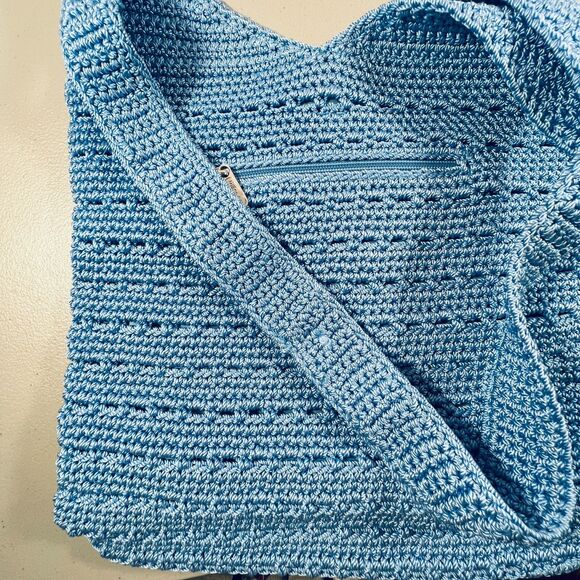 The Sak Hand Crocheted Blue Hobo Shoulder  Bag Magnetic Snap - Picture 11 of 11